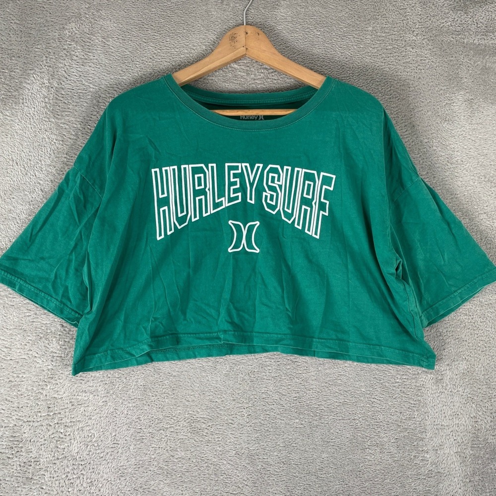 Hurley Surf Shirt Womens Medium Green Boxy Cropped Skater Beach Cotton Top